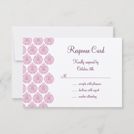 Een Damask RSVP roze/gebroken wit Kaartje (Voorkant)