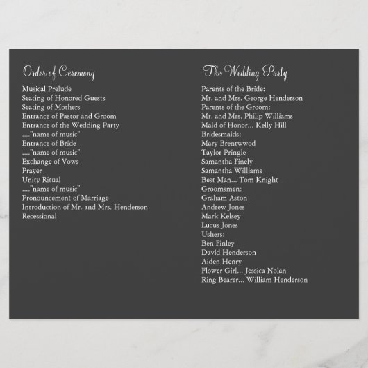 Een Damask Victoriaans Wedding Program (Achterkant)
