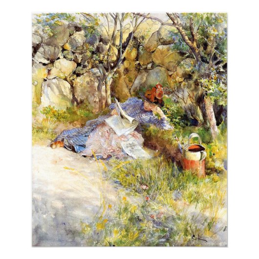 Een dame die een krant leest foto afdruk (Voorkant)