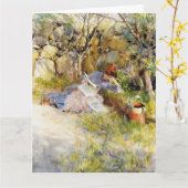 Een dame die een krant leest kaart (Gele Bloem)