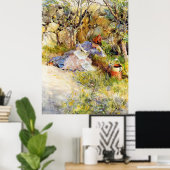 Een dame die een krant leest van Carl Larsson Poster (Thuiskantoor)