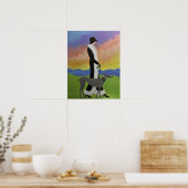 Een dame die haar hond/Poster loopt Poster (Keuken)