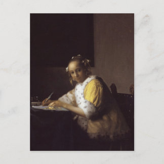 Een dame die schrijft briefkaart
