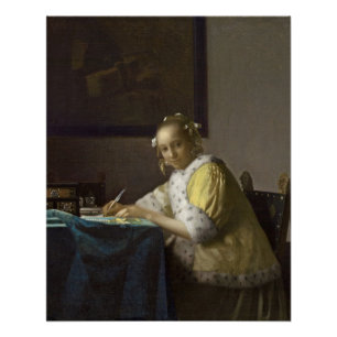 Een dame die schrijft, c. 1665 (olie op canvas) perfect poster