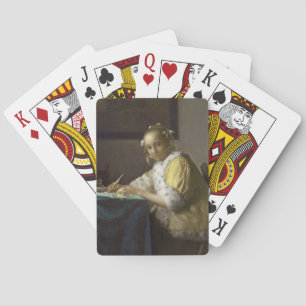 Een dame die schrijft, c. 1665 (olie op canvas) pokerkaarten