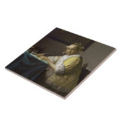 Een dame die schrijft, c. 1665 (olie op canvas) tegeltje (Zijkant)