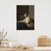 Een dame die schrijft, c. 1665 (olie op doek) poster (Keuken)