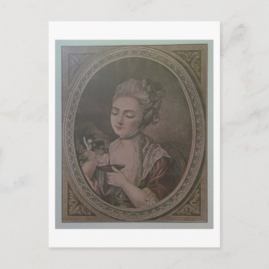 Een Dame Drink chocolade (kleurenlitho) Briefkaart (Voorkant)