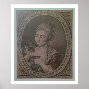 Een Dame Drink chocolade (kleurenlitho) Poster