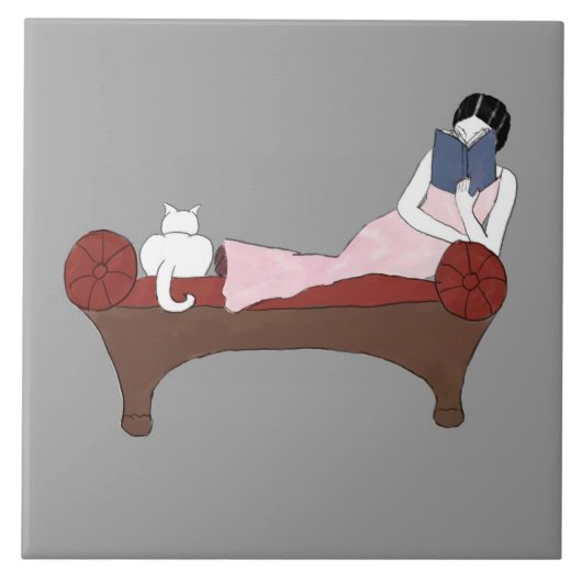 Een dame, een kat en een zeer goede boekenkast tegeltje (Voorkant)