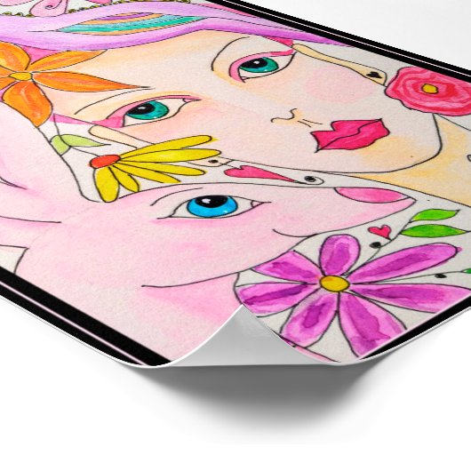 Een dame, een konijn en een vogel poster (Hoek)