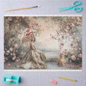 Een dame & een Pommerse portret & Floral Art Tissuepapier (Craft)