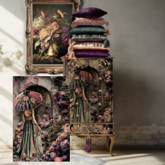 Een dame en een fazant, Chinoiserie, portretkunst Tissuepapier