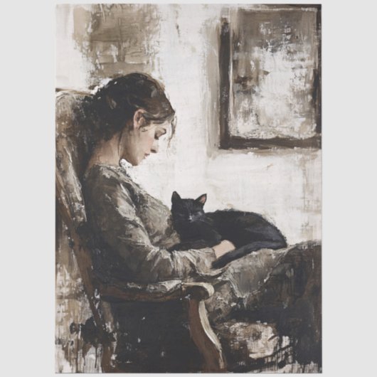 Een Dame en Haar Kat Decoupage Tissuepapier (Voorkant)