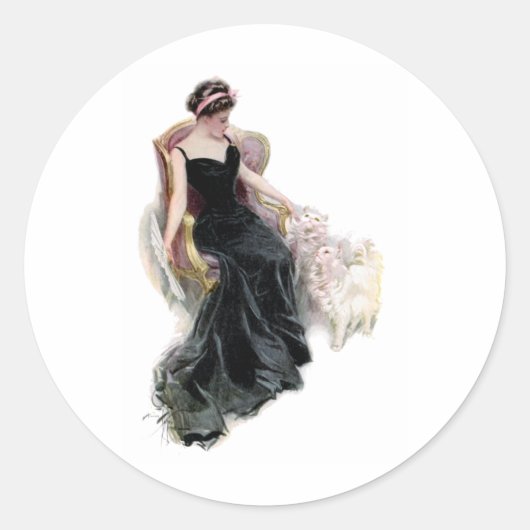 Een dame en haar katten ronde sticker (Voorkant)