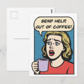 Een dame heeft haar koffie nodig en stuurt hulp ui briefkaart (Voorkant / Achterkant)