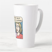 Een dame heeft haar koffie nodig en stuurt hulp ui latte mok (Rechterhoek)