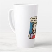 Een dame heeft haar koffie nodig en stuurt hulp ui latte mok (Linkerhoek)