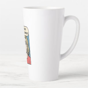 Een dame heeft haar koffie nodig en stuurt hulp ui latte mok