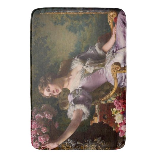 Een dame in een Lila dress met bloemen Badmat (Voorkant Verticaal)