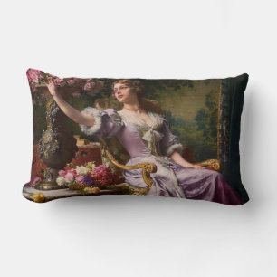 Een dame in een Lila dress met bloemen Kussen