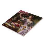 Een dame in een Lila dress met bloemen Tegeltje (Zijkant)