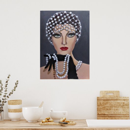 Een dame in parelhoenders poster (Keuken)