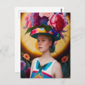 Een dame met een pet voor de blote zon briefkaart (Voorkant / Achterkant)