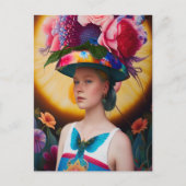 Een dame met een pet voor de blote zon briefkaart (Voorkant)