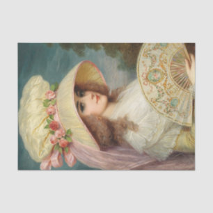 Een dame met rozenhoed en waaier door Lucius Rossi Tissuepapier
