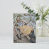 Een dame ontspant op het strand Collage Briefkaart (Staand voorkant)