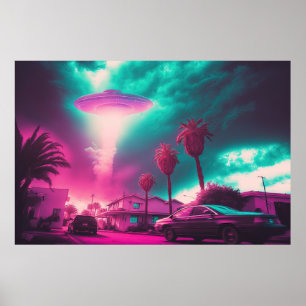 Een dampgolfbaan van buitenaardse omgeving poster