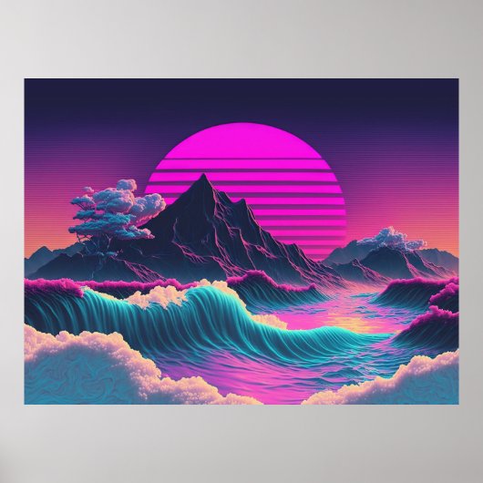 Een dampgolfzonsondergang die de oceaan overziet poster (Voorkant)