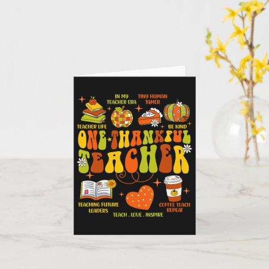 Een dankbare leraar Retro Groovy Leraar Dankdag Kaart (Gele Bloem)