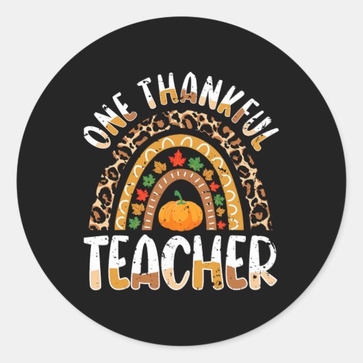 Een dankbare leraar Schattige Thanksgiving Regenbo Ronde Sticker (Voorkant)