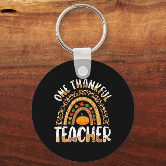 Een dankbare leraar Schattige Thanksgiving Regenbo Sleutelhanger (Voorkant)