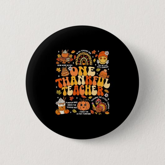 Een dankbare leraar Thanksgiving Groovy Fall Herfs Ronde Button 5,7 Cm (Voorkant)