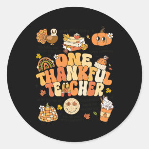 Een dankbare leraar Thanksgiving Retro Autumn Fal Ronde Sticker