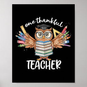 Een dankbare leraar uil Thanksgiving voor mannen v Poster