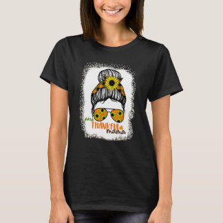 Eén Dankbare Mama Gebleekte Rommelige Knot Herfs T-shirt