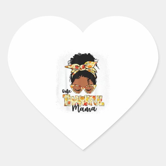 Een dankbare Mama Grappig Messy Bun Thanksgiving Hart Sticker (Voorkant)