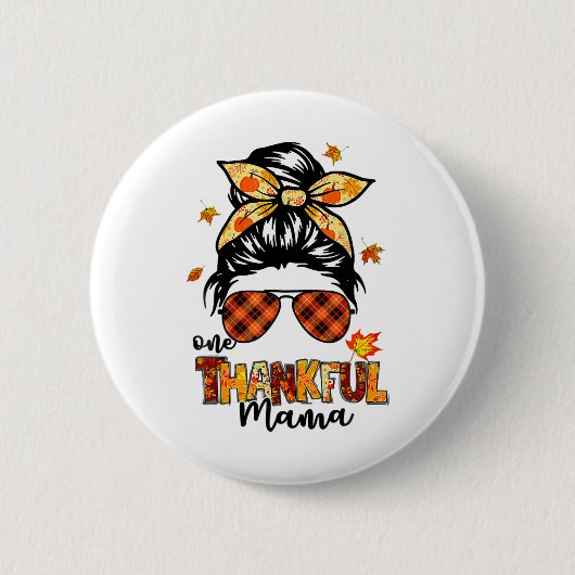 Een dankbare mama grappige rommelige knot herfst h ronde button 5,7 cm (Voorkant)