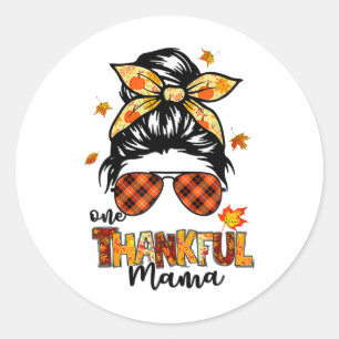 Een dankbare mama grappige rommelige knot herfst h ronde sticker