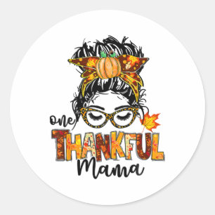 Een dankbare mama grappige rommelige knot herfst ronde sticker