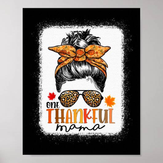 Een dankbare mama Messy Bun Leopard Mam Herfst Dan Poster (Voorkant)