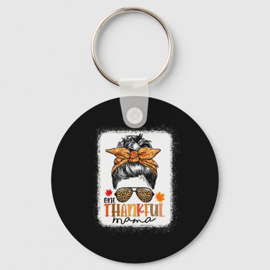 Een dankbare mama Messy Bun Leopard Mam Herfst Dan Sleutelhanger (Voorkant)
