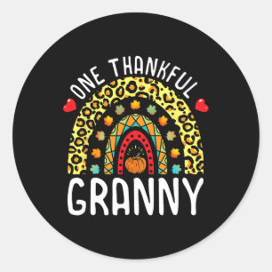 Een dankbare oma Thanksgiving regenboog luipaard F Ronde Sticker