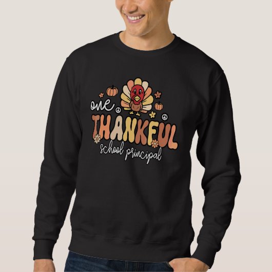 Een dankbare schooldirecteur Groovy Thanksgiving Trui (Voorkant)