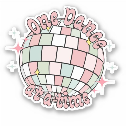 Eén dans per keer roze disco bal, nuchterheid sticker (Voorkant)