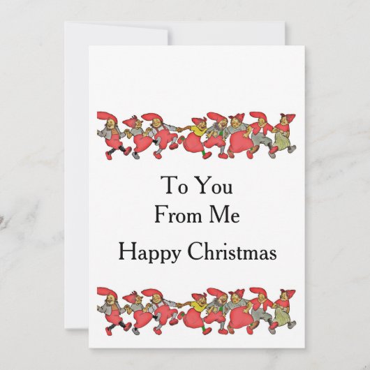 Een dansende gnomen feestdagenkaart (Voorkant)